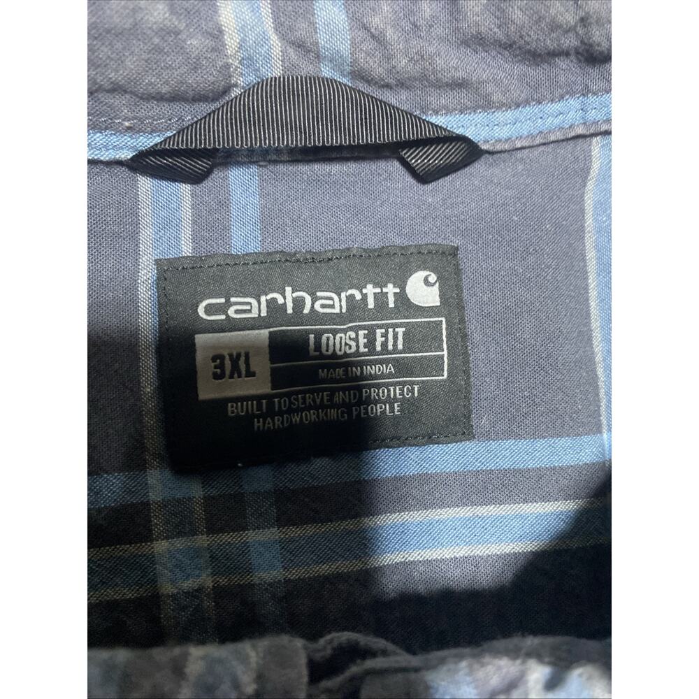 Carhartt Shirt Mens XXXL Blue Loose Plaid Chore Chamois Workwear Construction - Picture 4 of 9